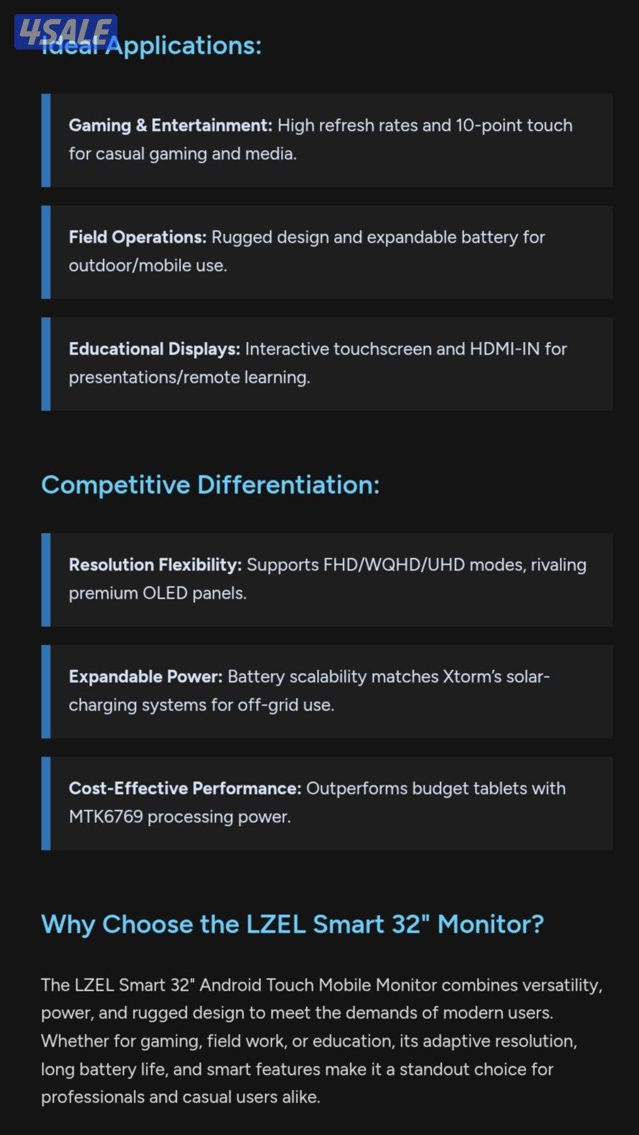 LZEL

LZEL Smart 32" Android Touch Mobile Monitor with Built-in Stand2