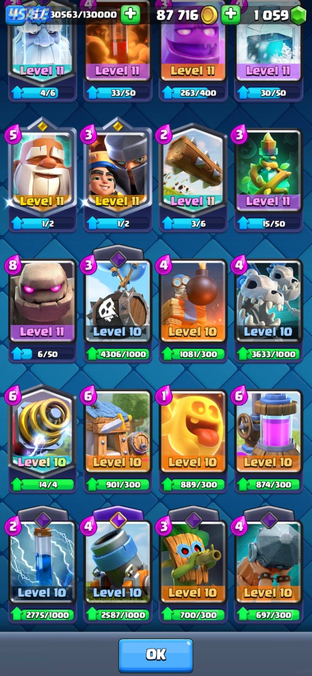 حساب كلاش رويال 10000 كأس، جميع البطاقات موجود، 1000 جوهرة4