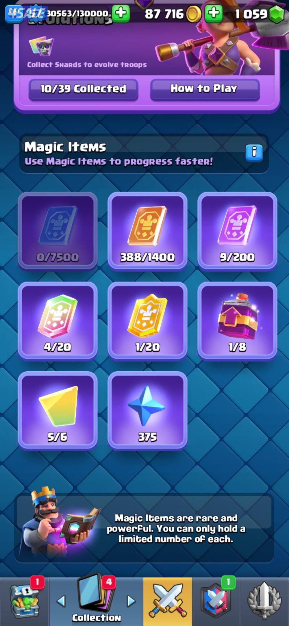 حساب كلاش رويال 10000 كأس، جميع البطاقات موجود، 1000 جوهرة10