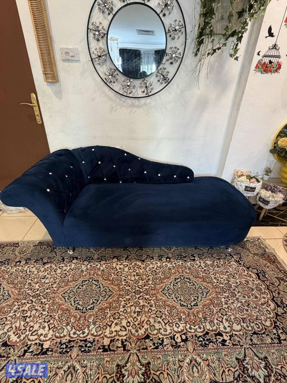 Luxury Navy Blue Velvet Chaise Lounge Sofa0