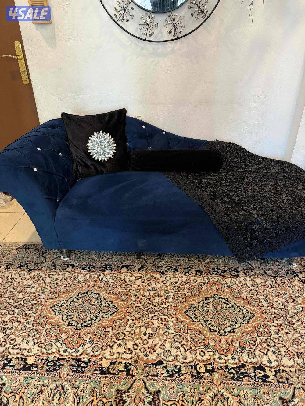 Luxury Navy Blue Velvet Chaise Lounge Sofa1