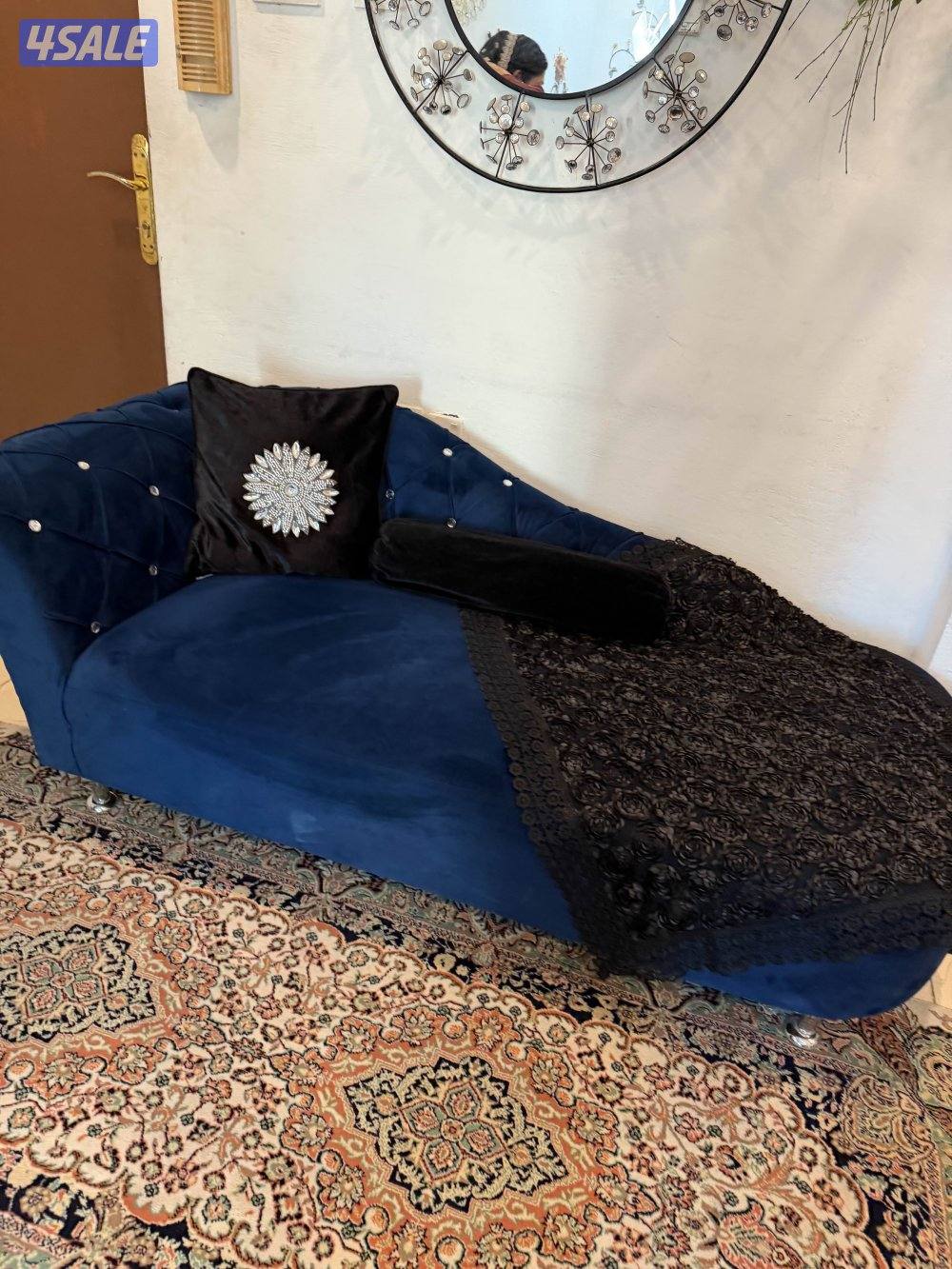 Luxury Navy Blue Velvet Chaise Lounge Sofa2