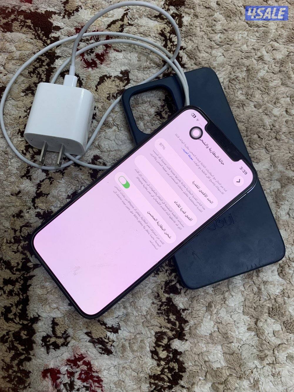 تلفون 12 برو ماكس 256 قيقا بطارية 97 نظيف وشغال تمام مع الاغراض شحن3