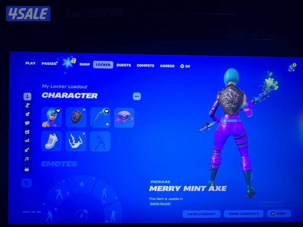 حساب فورت نايت 560 سكن + 771 رقصة شيطون + ميكاسا + ايكيونك +الجلكسي0