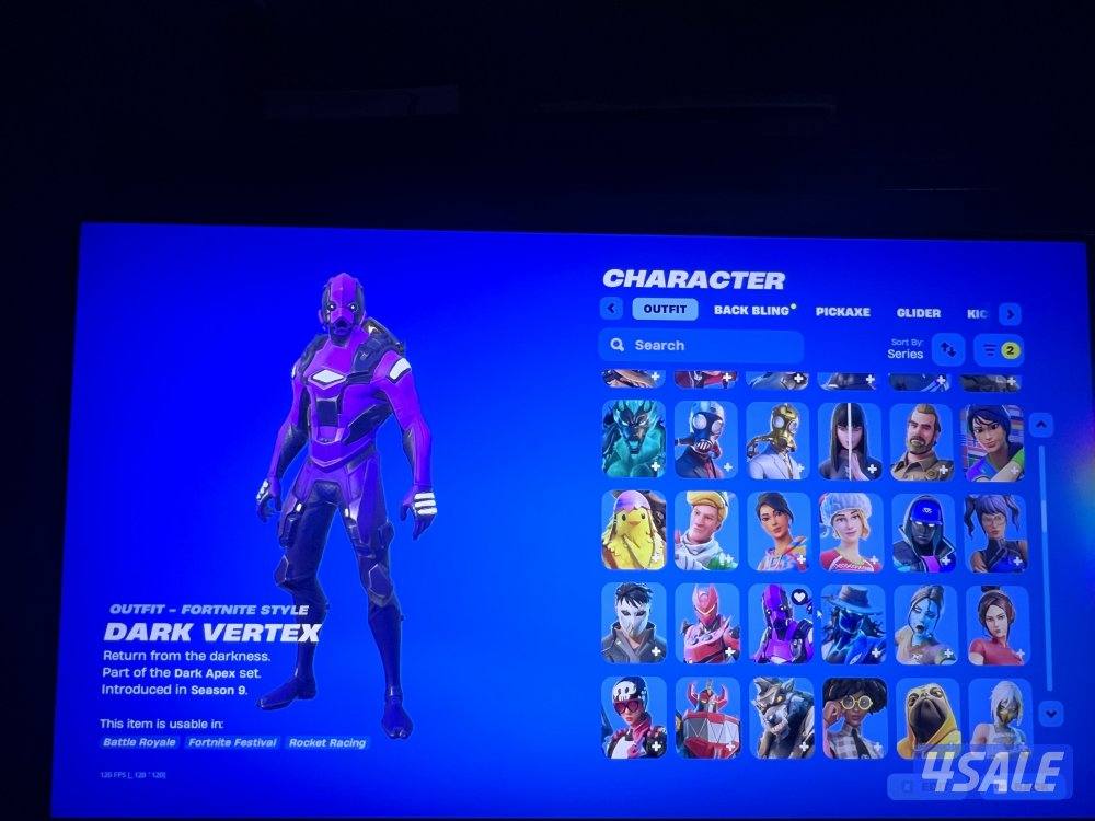 حساب فورت نايت 560 سكن + 771 رقصة شيطون + ميكاسا + ايكيونك +الجلكسي5