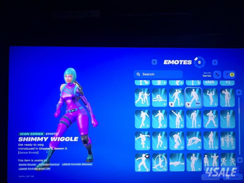 حساب فورت نايت 560 سكن + 771 رقصة شيطون + ميكاسا + ايكيونك +الجلكسي10