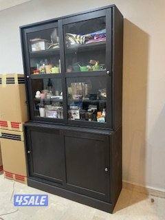 HAVSTA Storage comb w sliding glass doors, dark brown, 121x47x212 cm0