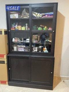 HAVSTA Storage comb w sliding glass doors, dark brown, 121x47x212 cm1