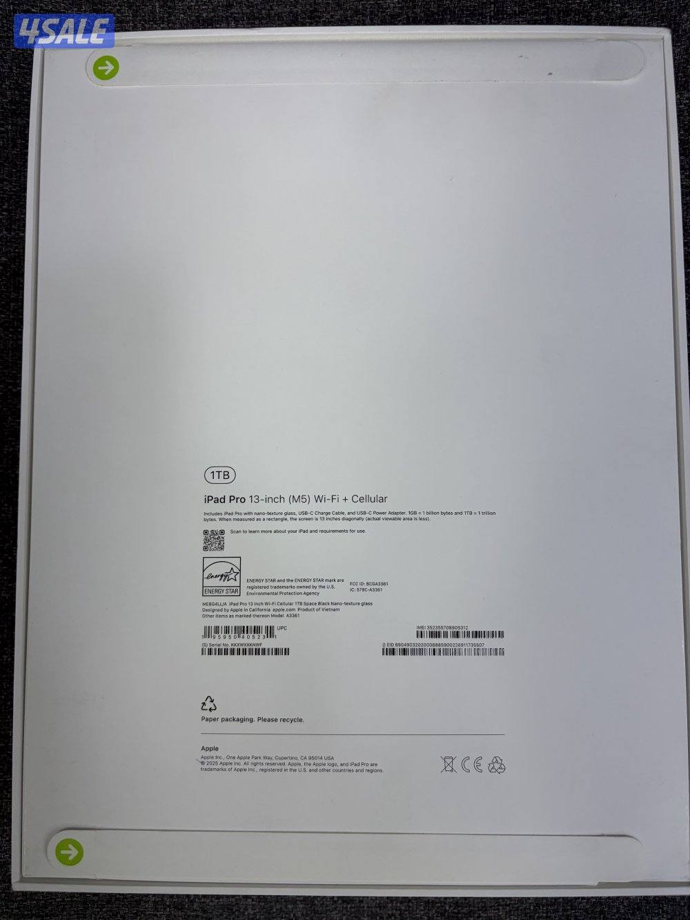 ايباد برو 13 انش m5 chip / شريحة + واى فاى/ سعة 1 تيرا بايتnano glass3