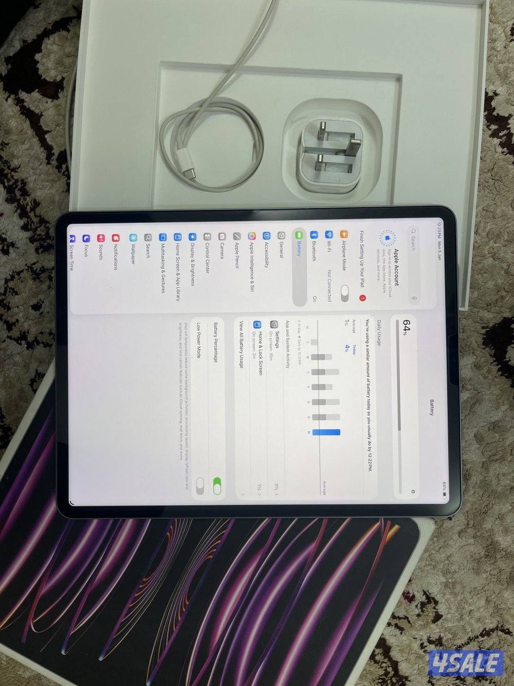ايباد ابل برو 12.9 انش 256 قيقا الجيل السادس m2بطارية 98 مع الاغراض6