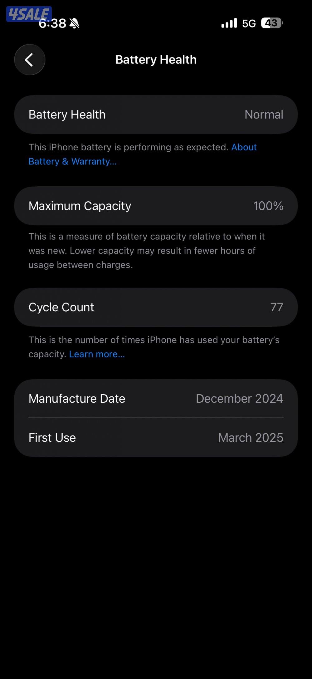 iPhone 16 Pro Max, like new, fully protected, 100% battery, 77 cycles7