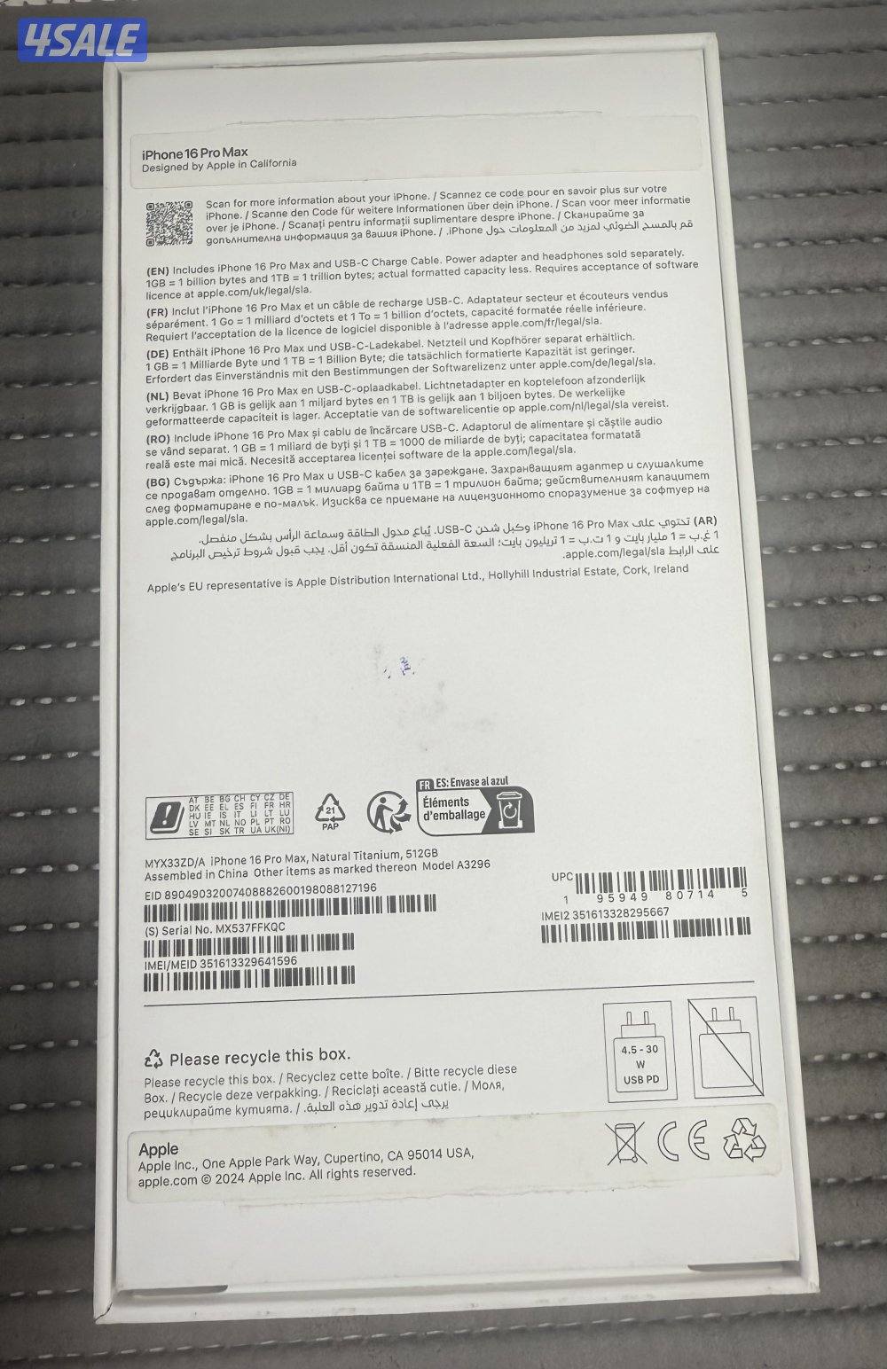 iPhone 16 Pro Max 512GB Natural titanium Used.8