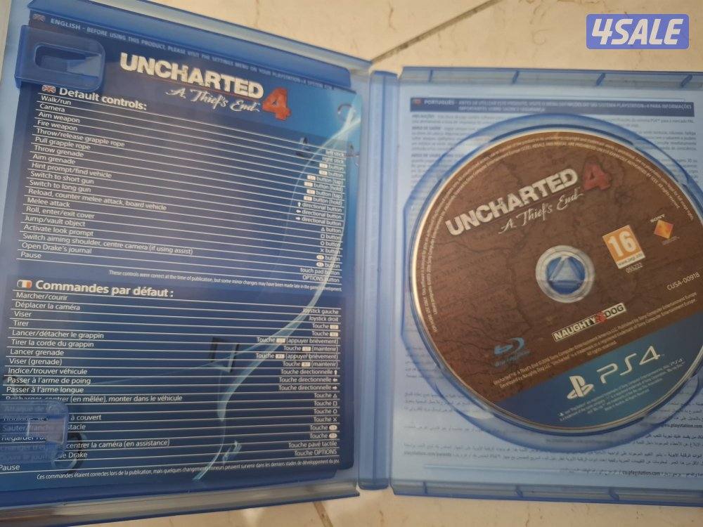قرص لعبة انشارتد 4 للـps4 مع كامل محتويات الصندوق. (قرص ، ورقة التعليم1