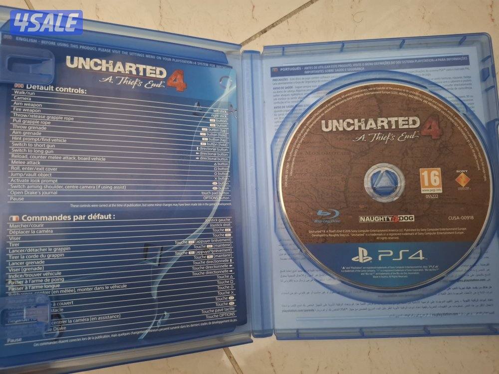 قرص لعبة انشارتد 4 للـps4 مع كامل محتويات الصندوق. (قرص ، ورقة التعليم2