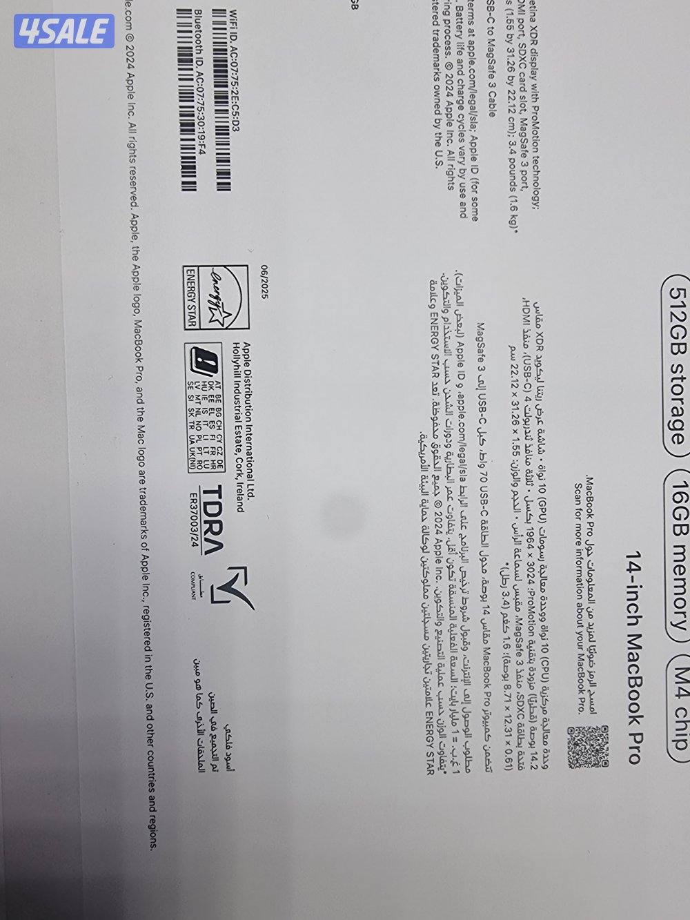 MACBOOK PRO M4 14 INCH 16 RAM 512 SSD مشحون 7مرة6