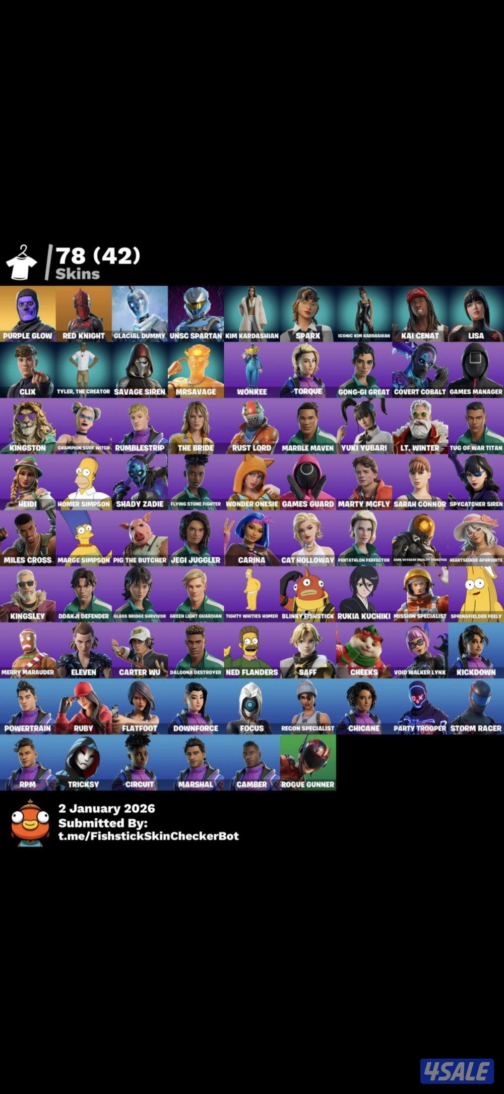 حساب فورت نايت سكلتون بنفسجي ورقصه فريش السعر ثابت 900