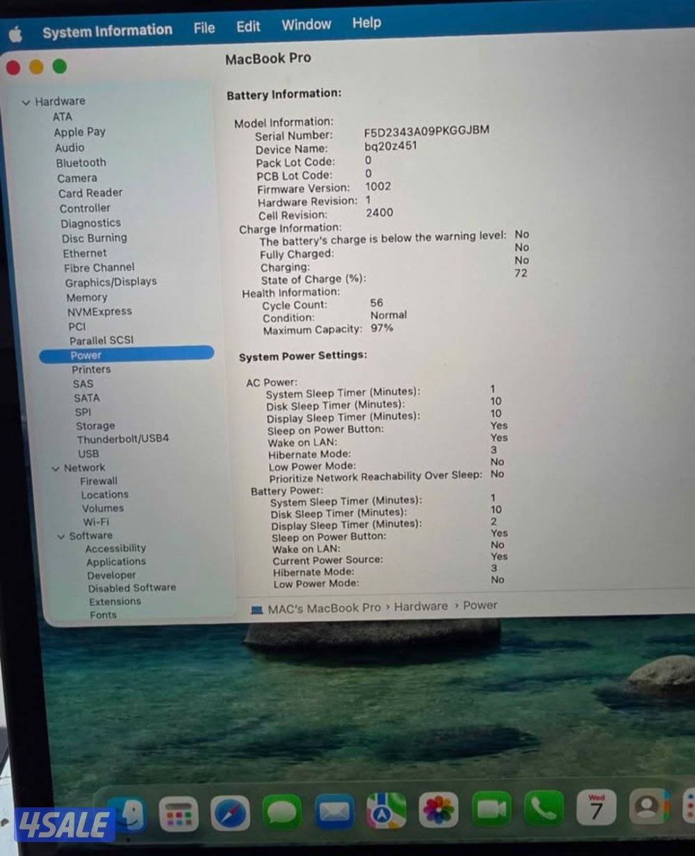 Macbook Pro m2 ram8gb ssd 256gb cycle 56 batary 97 with box use sale3