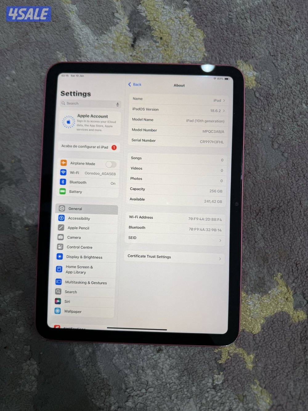 Ipad 10 256 gb rose7