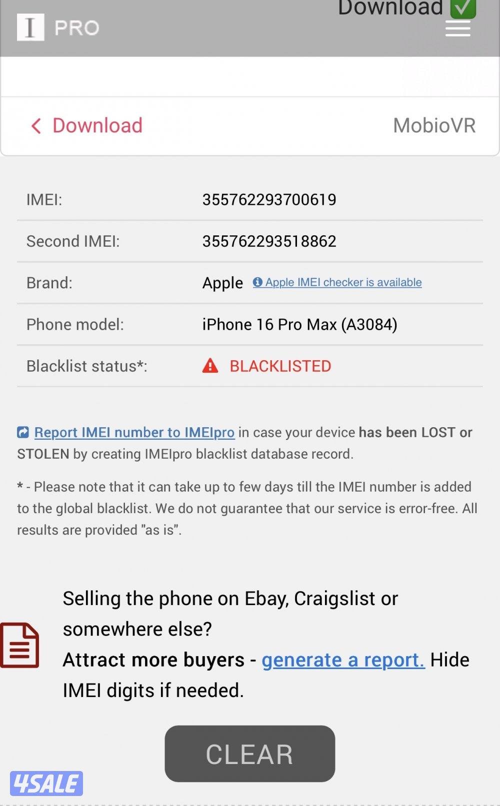 iPhone 16 Pro Max DO NOT BUY IMEI - STOLEN0