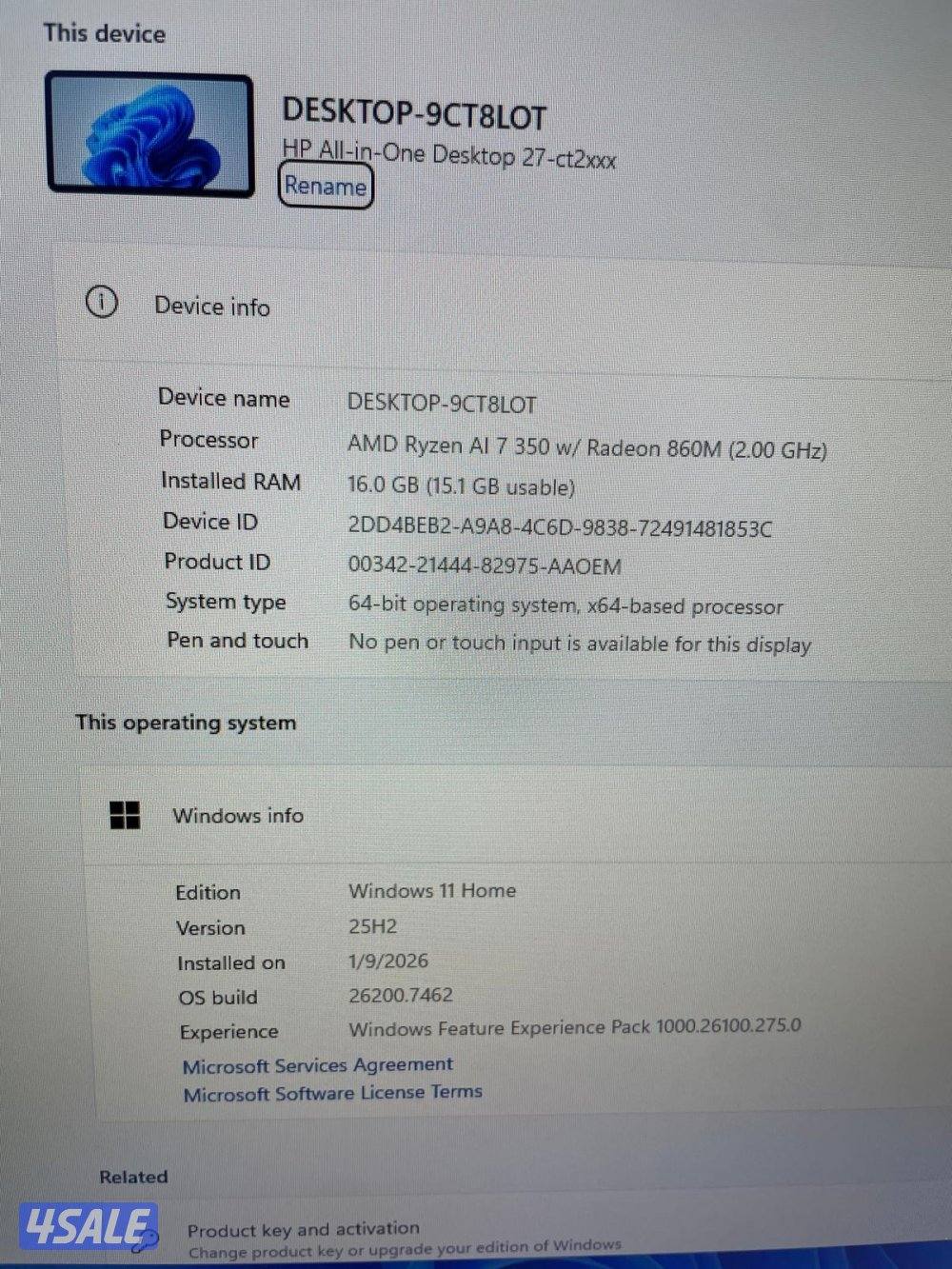 للبيع كمبيوتر All-in-One HP – فتح كرتون فقط8