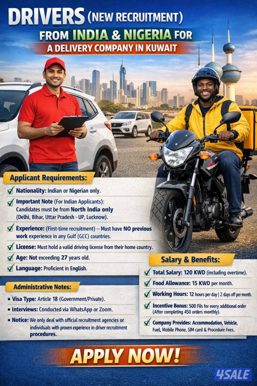 Drivers (New Recruitment) from India & Nigeria for a Delivery Company0