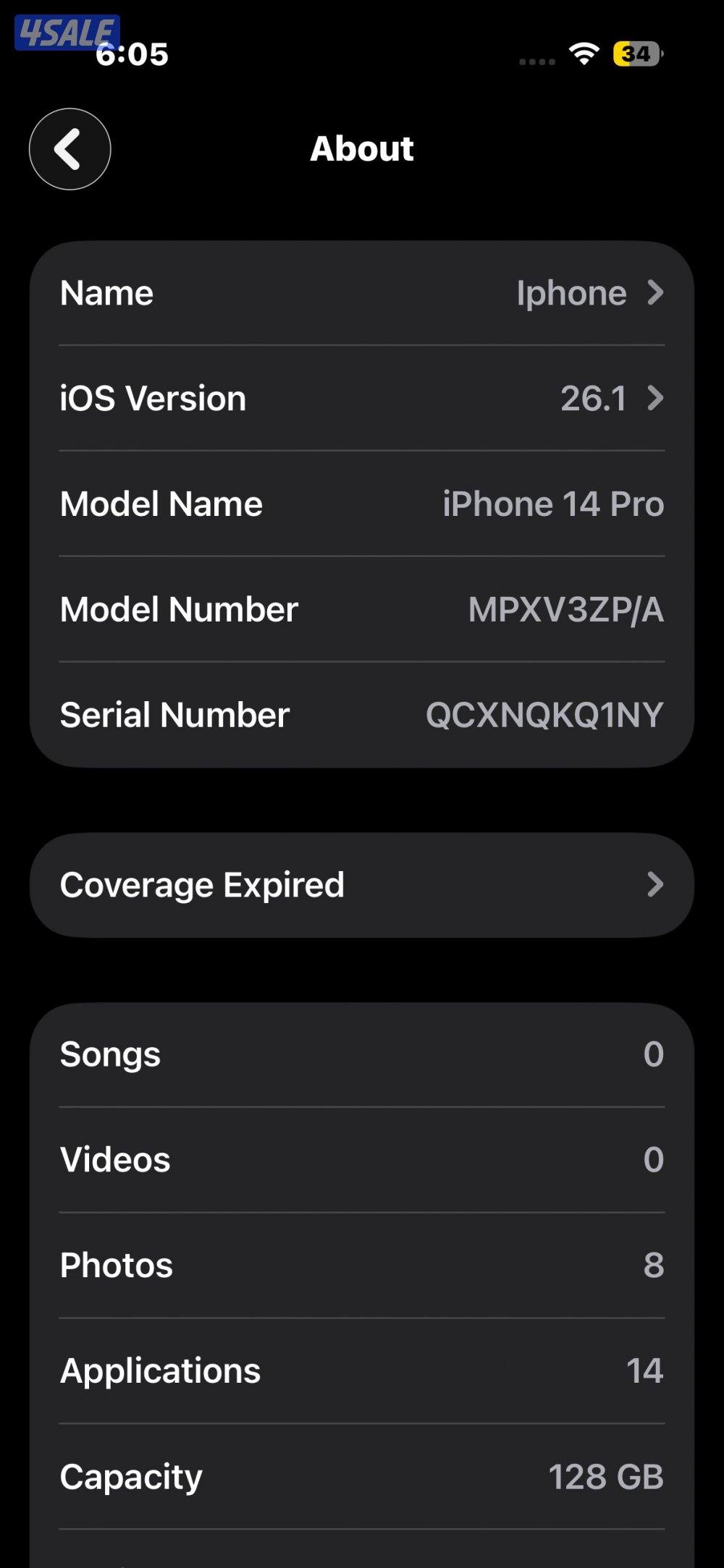 iPhone 14 pro 128gb battery 843