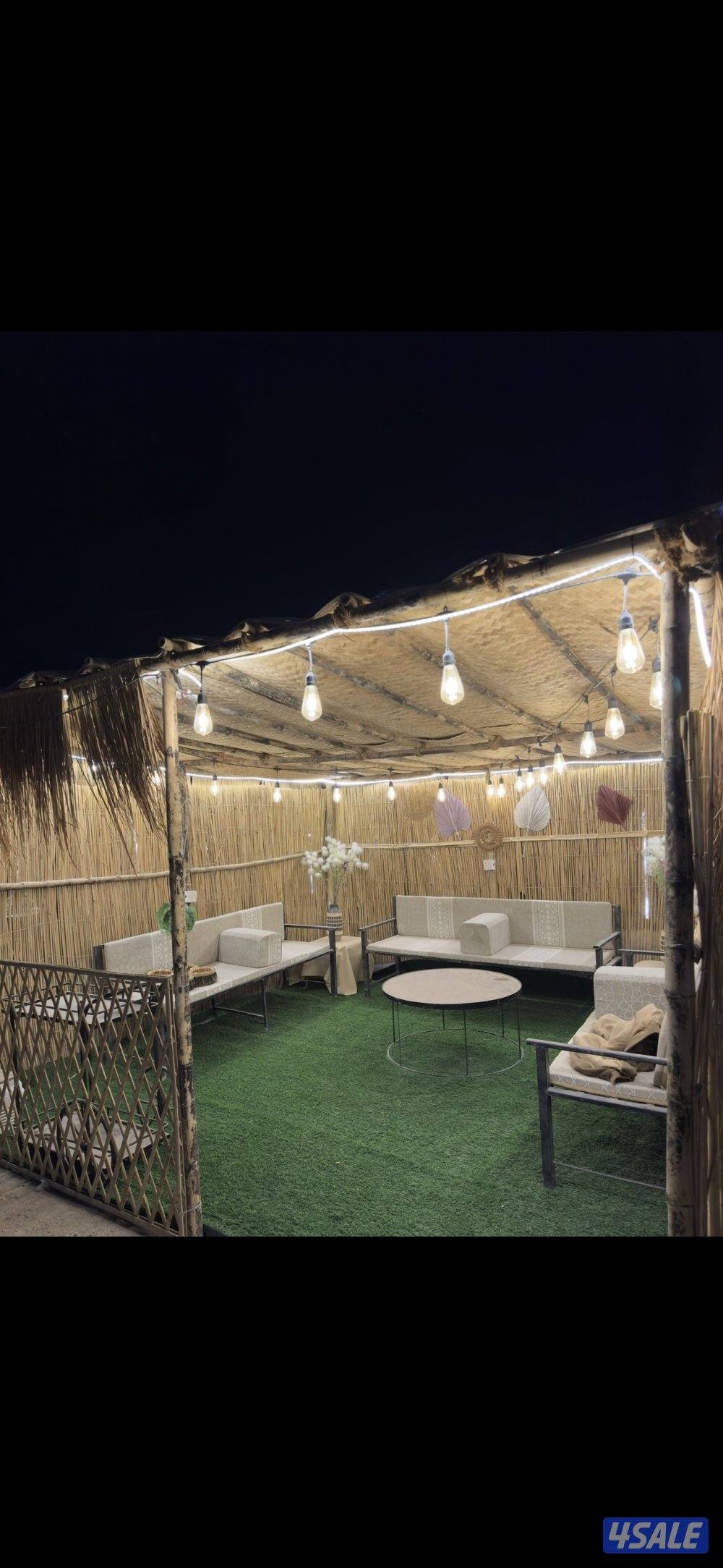 مخيم ريدوس - قعدة تحت العريش جلسة أرضية مع موقد نار 🔥 ومرجيحة2