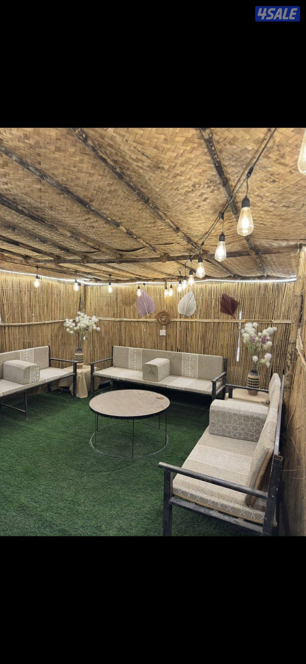 مخيم ريدوس - قعدة تحت العريش جلسة أرضية مع موقد نار 🔥 ومرجيحة5