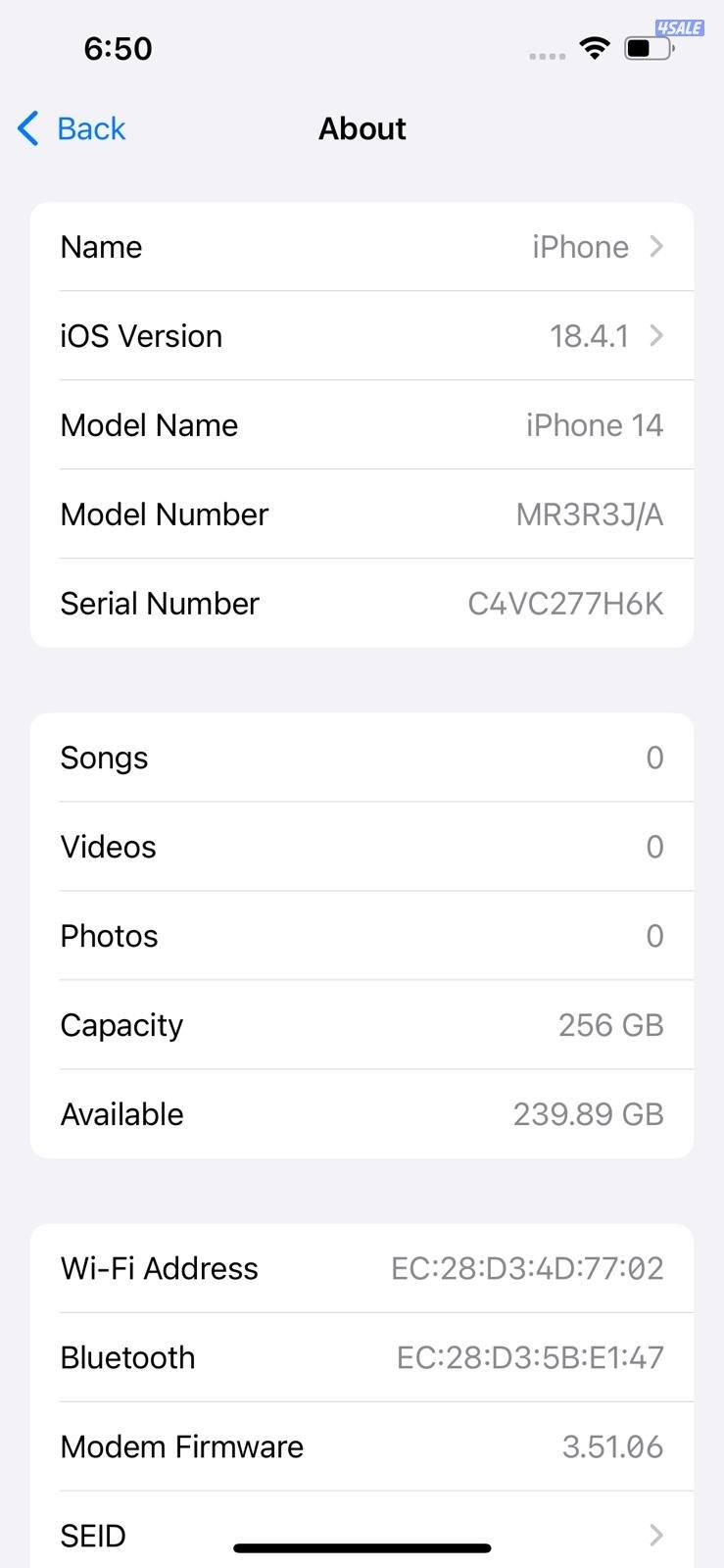 ايفون 14 – 256 جيجا – أصفر – نسبة البطارية 83% iPhone 14 256GB Yellow1