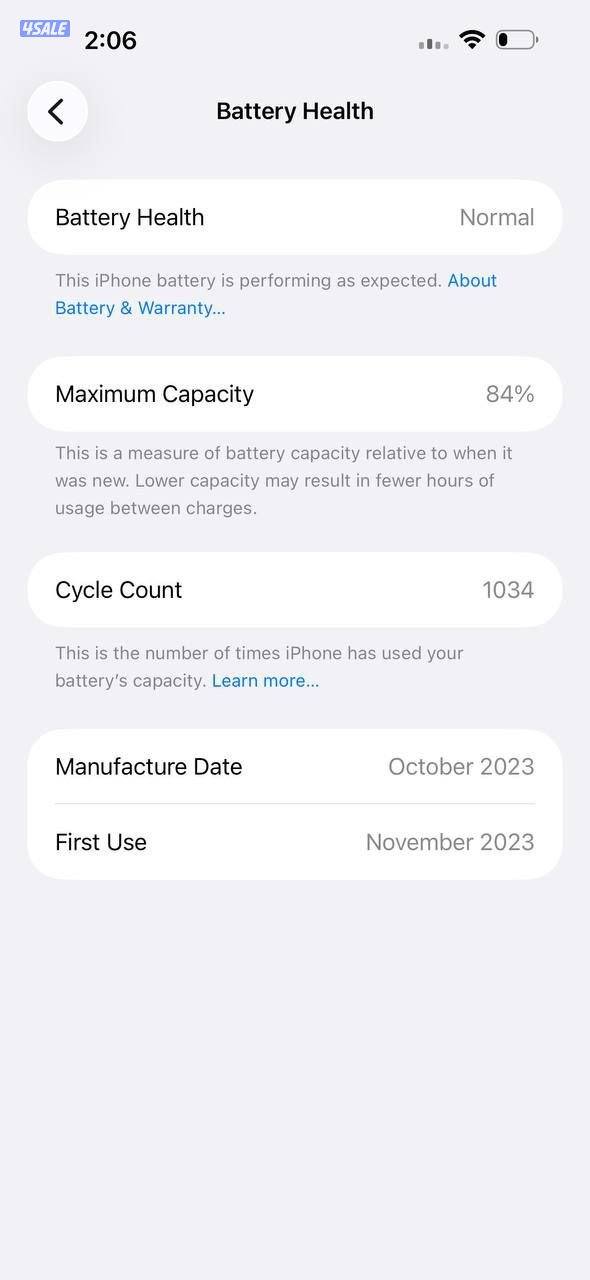 ايفون 15 برو ماكس – 256 جيجا – تيتانيوم أزرق – نسبة البطارية 84%8