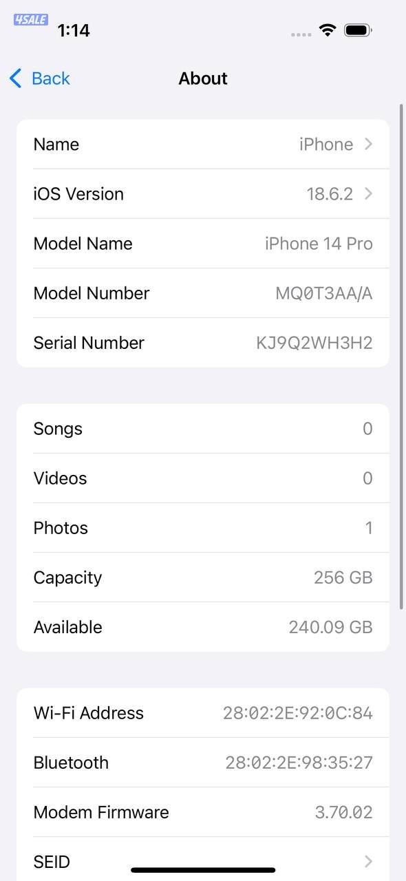 ايفون 14 برو أسود iPhone 14 Pro 256GB Space Black8