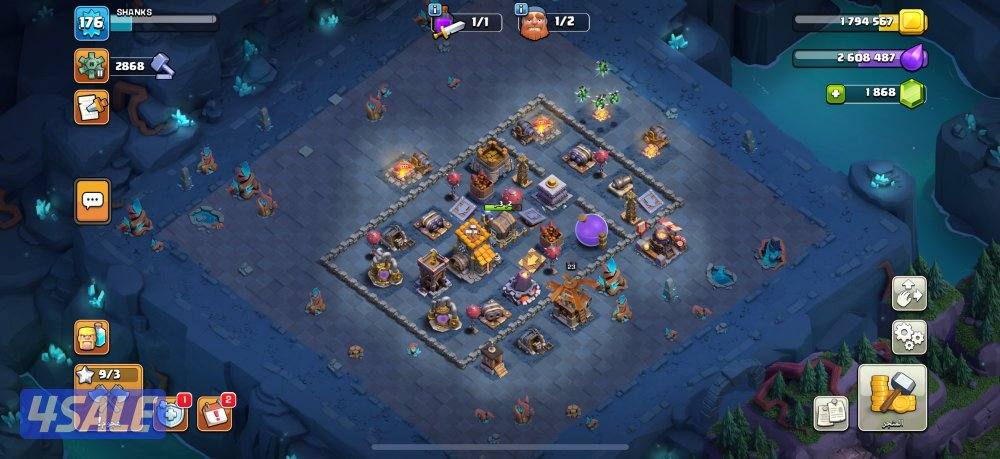 للبيع كلان وحساب كلاش اوف كلانس تاون هول 14 ماكس وكلان لفل 186