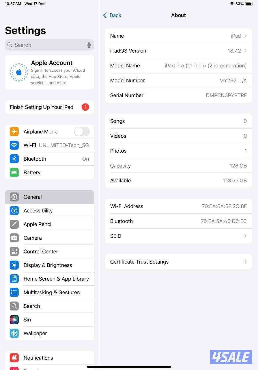 آيباد برو 11 انش رمادي iPad Pro 11-inch 128GB Gray (2nd Gen)8