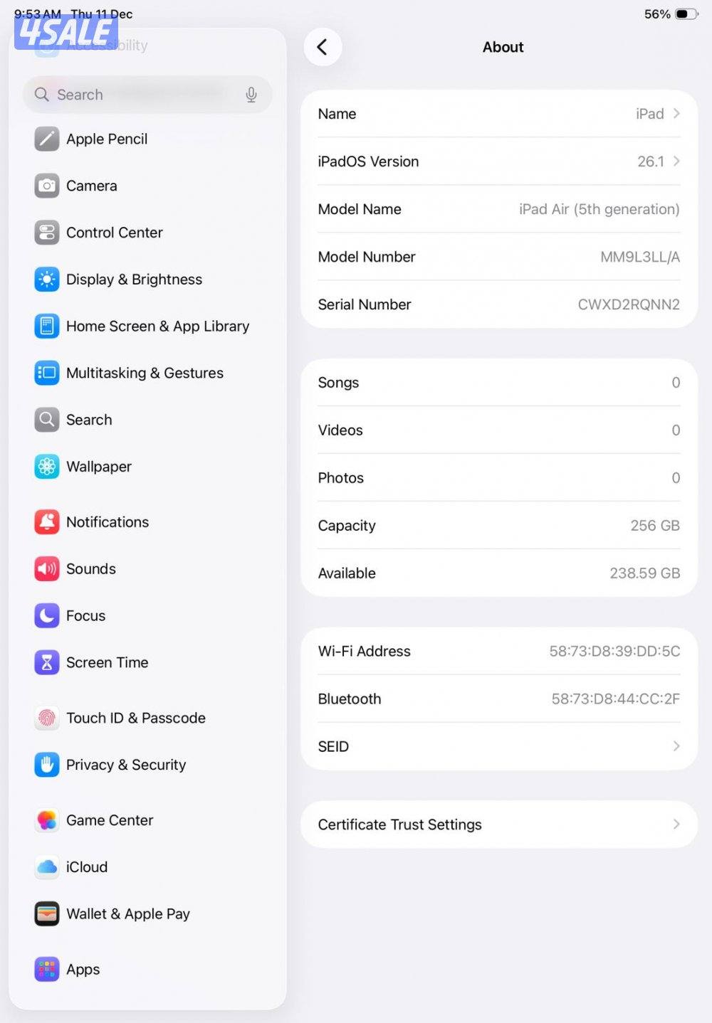 آيباد إير الجيل الخامس رمادي iPad Air (5th Gen) 256GB Space Gray10