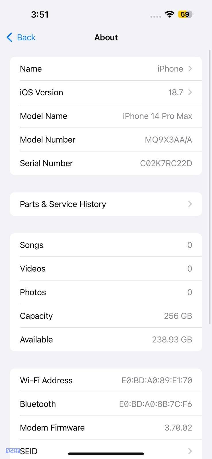 ايفون 14 برو ماكس بنفسجي iPhone 14 Pro Max 256GB Purple Battery 100%9