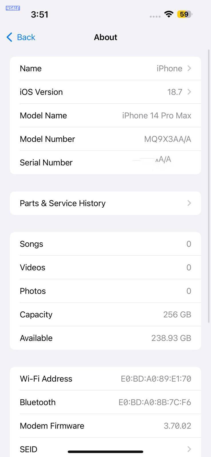 ايفون 14 برو ماكس بنفسجي iPhone 14 Pro Max 256GB Purple Battery 100%11