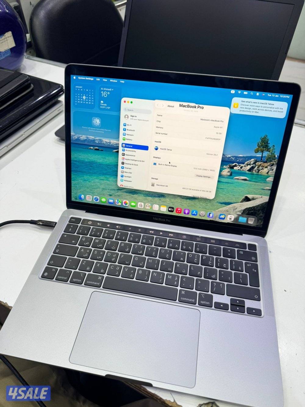 MacBook Pro M1 2020 13inch  
Ram 16GB 
Storage 512GB 
cycle count 2340