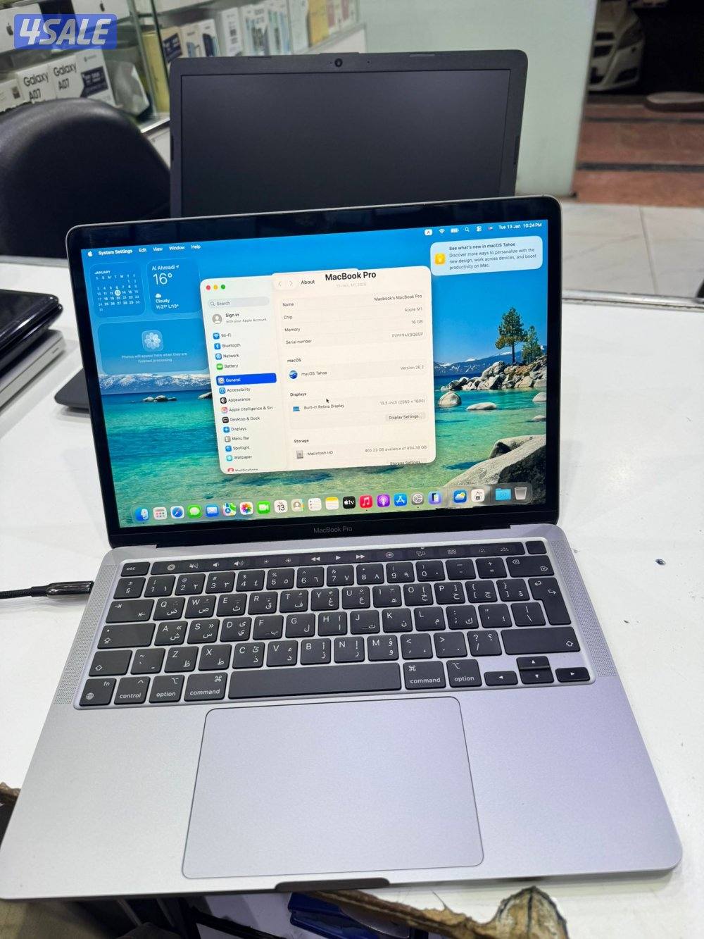 MacBook Pro M1 2020 13inch  
Ram 16GB 
Storage 512GB 
cycle count 2341