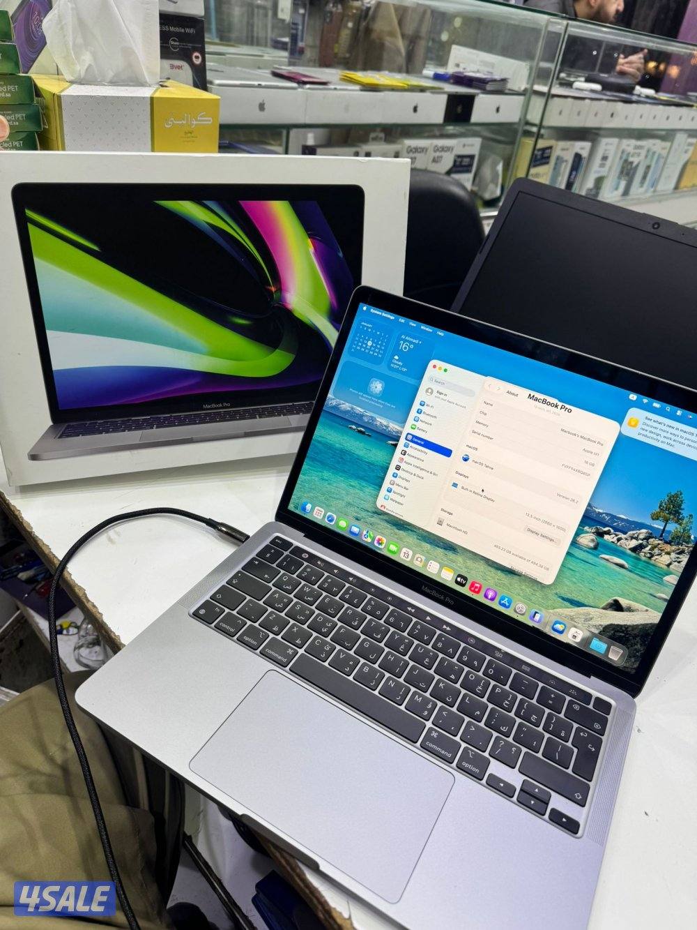 MacBook Pro M1 2020 13inch  
Ram 16GB 
Storage 512GB 
cycle count 2342