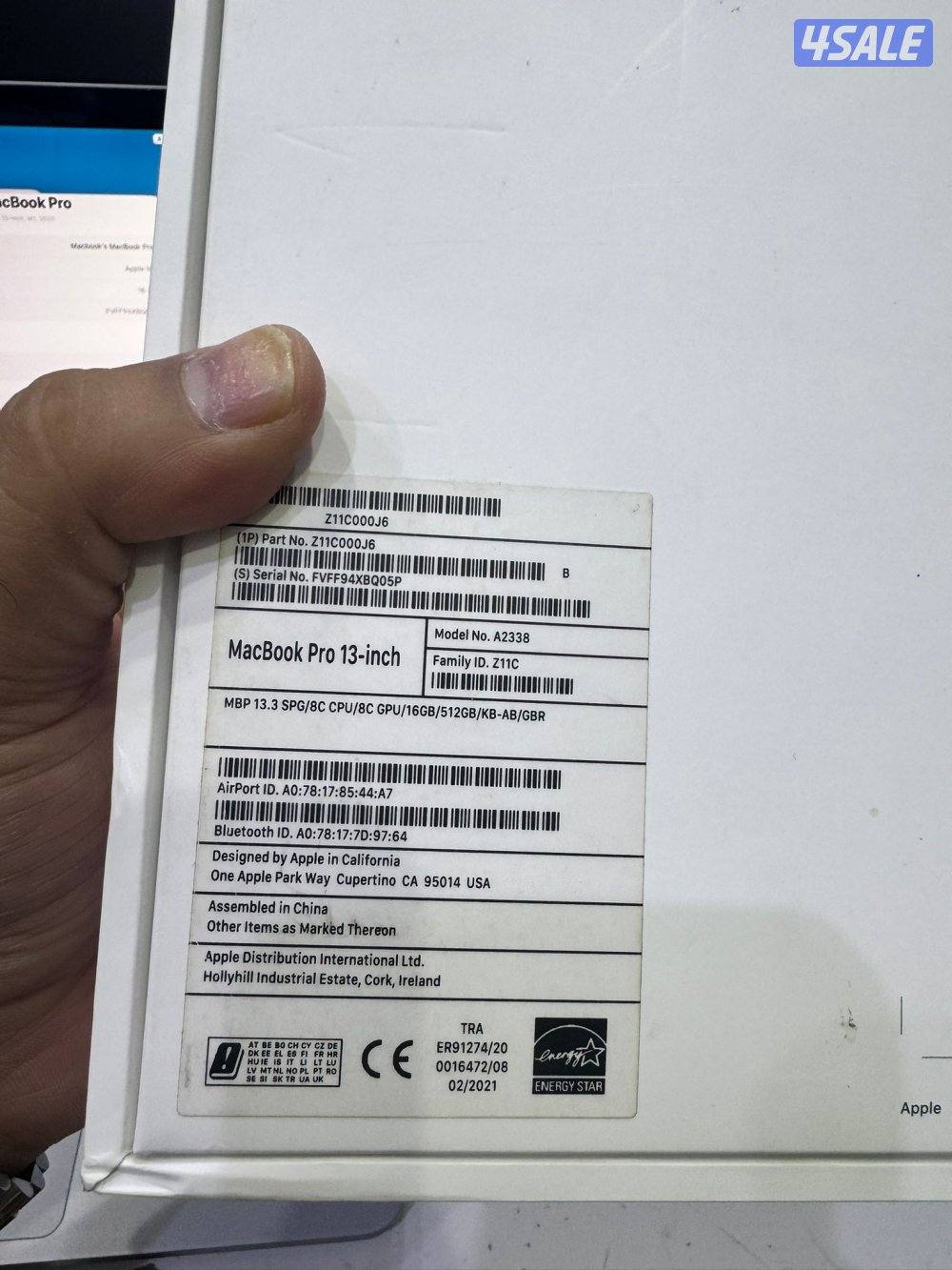MacBook Pro M1 2020 13inch  
Ram 16GB 
Storage 512GB 
cycle count 2343