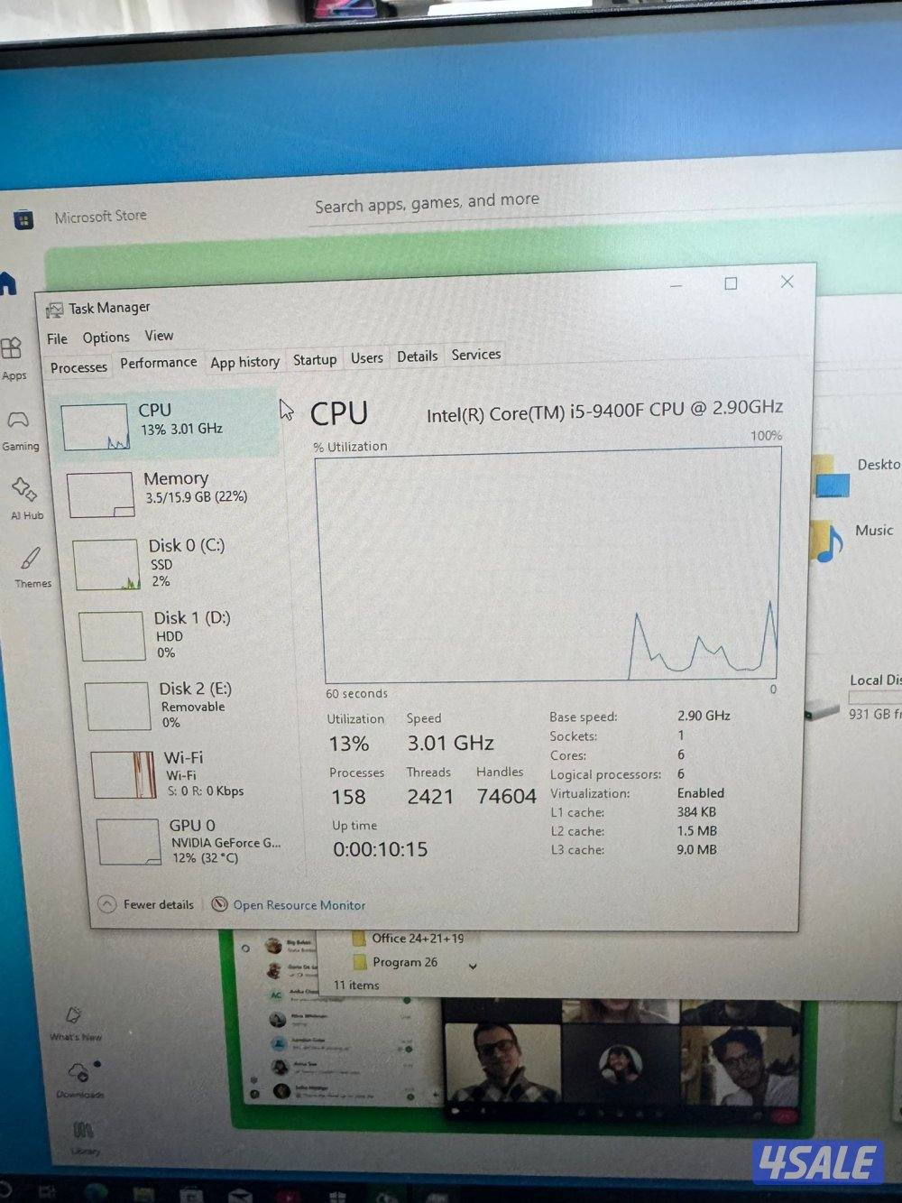 Gameing Pc i5 9Th Generation 
Ram 16GB 
Storage 1TB 
SSD 240GB 
Nvdia2