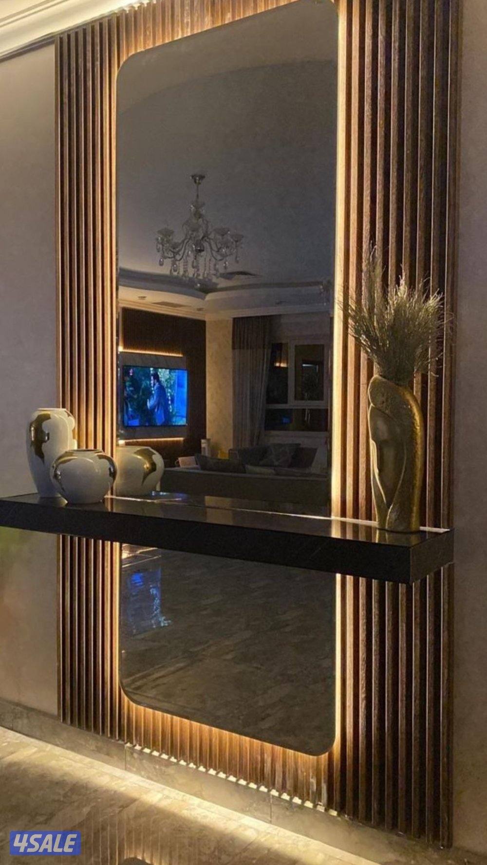 تصميم وجارات وصالات استقبال وتركيب مرايا مع الخشب باجود الاعمال4