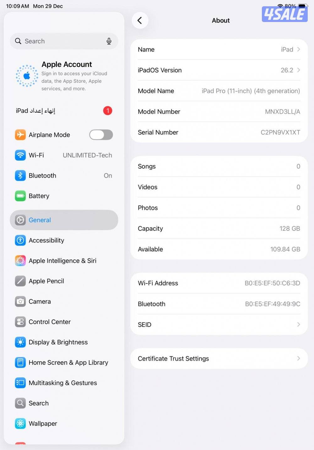 ايباد برو 11 انش (الجيل الرابع) رمادي iPad Pro 11-inch (4th Gen) Space12