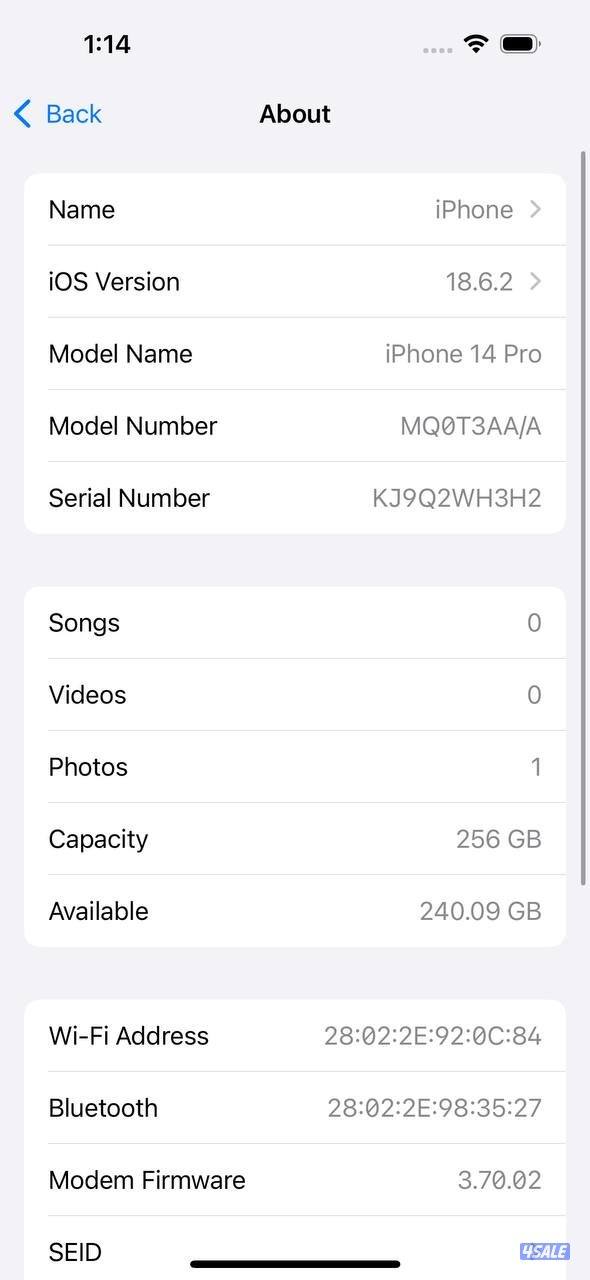 ايفون 14 برو أسود iPhone 14 Pro 256GB Space Black8