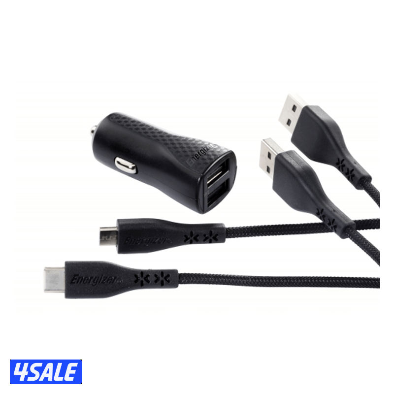 شاحن سيارة إنرجايزر - ميكرو يو إس بي / يو إس بي سي / أسود1