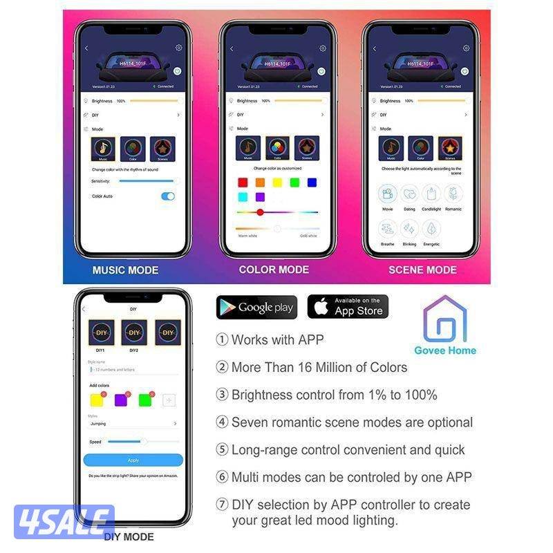 شريط إضاءة LED للسيارة داخلي - LED / متعدد الألوان DIY1
