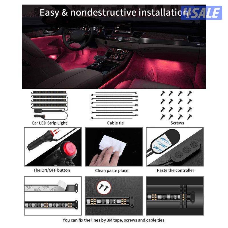 شريط إضاءة LED للسيارة داخلي - LED / متعدد الألوان DIY4