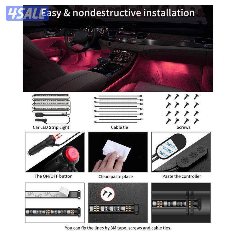 شريط إضاءة LED للسيارة داخلي - LED / متعدد الألوان DIY4