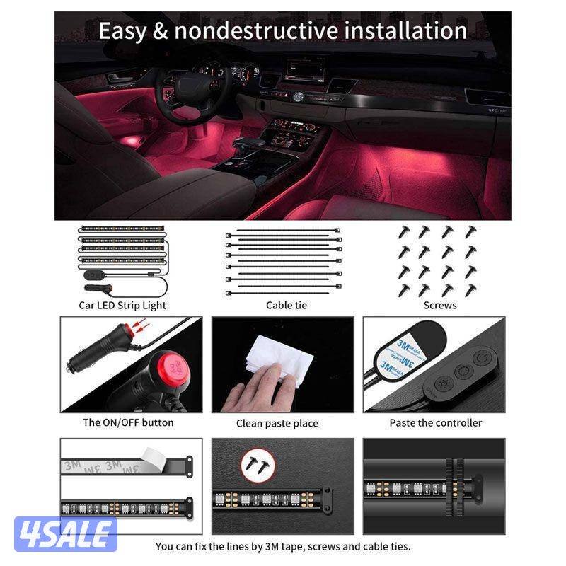 شريط إضاءة LED للسيارة داخلي - LED / متعدد الألوان DIY4