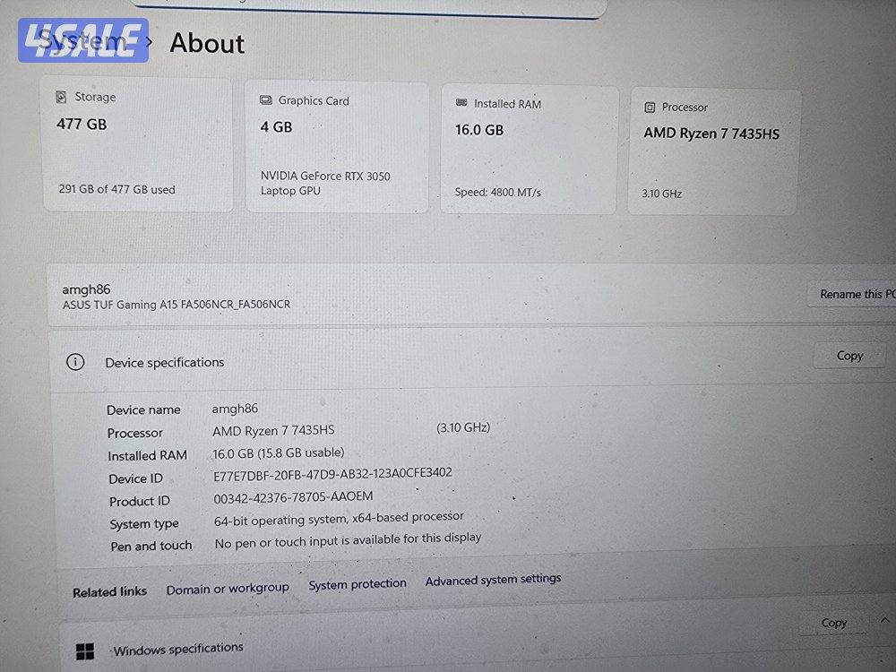 لابتوب قيمينق ايسوس تاف مستعمل نظيف جدا3